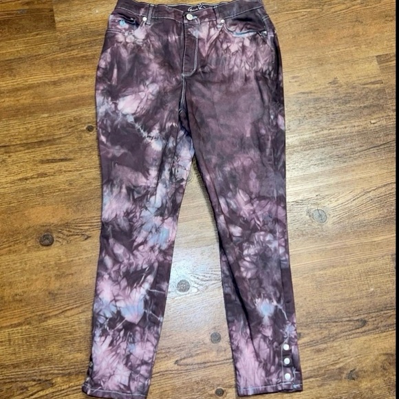 Deep Purple Acid Wash Retro Grunge Straight Leg Slim Fit Skinny Jeans Size 6 - Picture 4 of 10